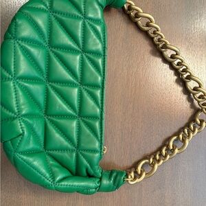Zara Green Quilted Leather Shoulder Gold Chain Bag.